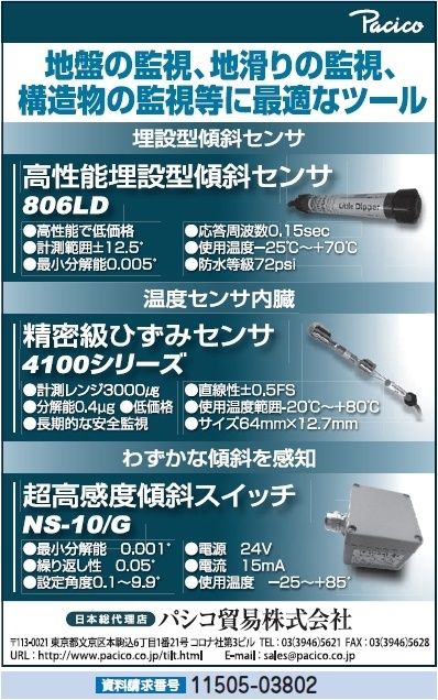 高性能埋設型傾斜センサ・精密級ひずみセンサ　他