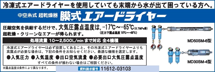 中空糸式　超乾燥機　膜式エアードライヤー