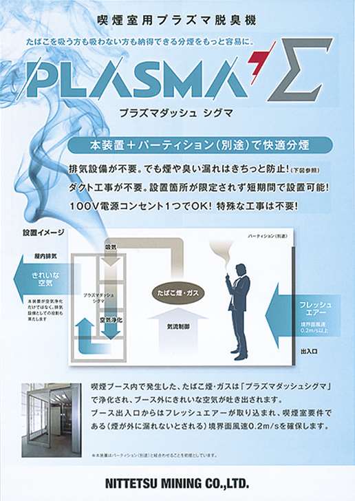 喫煙室用として最高　プラズマ脱臭機