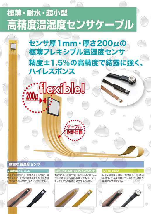極薄・耐水・超小型 高精度温湿度センサケーブル