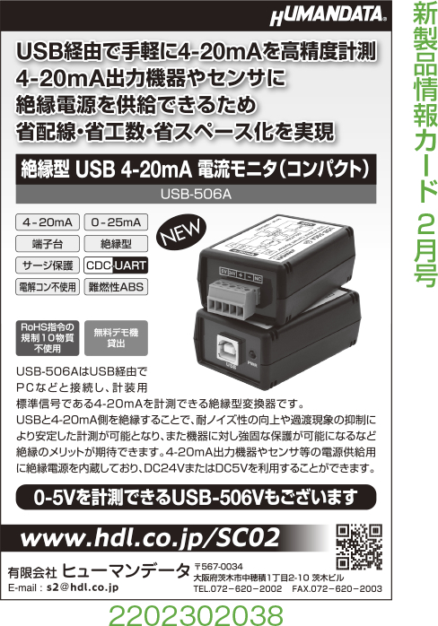 絶縁型 USB 4-20ｍA電流モニタ