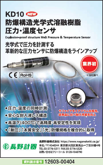 防爆構造光学式溶融樹脂　圧力・温度センサ