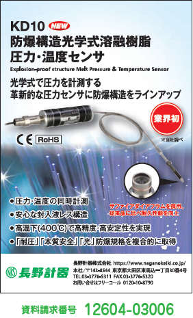 防爆構造光学式溶融樹脂　圧力・温度センサ